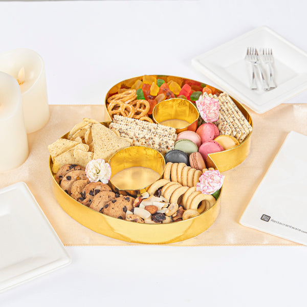 Restaurantware Chef 101 Gold Paper Charcuterie Fillable Number 8 Tray - 12" X 10" X 1 1/2" - 1 Count Box
