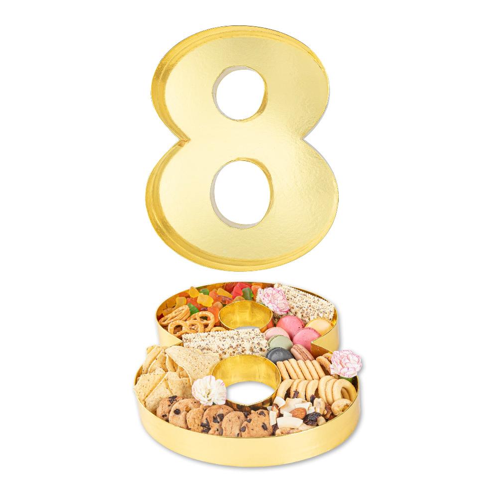 restaurantware Chef 101 Gold Paper Charcuterie Fillable Number 8 Tray - 12" x 10" x 1 1/2" - 1 count box