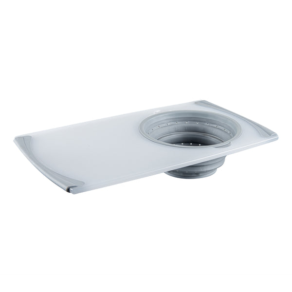 Restaurantware Chef 101 Gray Plastic Over The Sink Cutting Board - With Collapsible Strainer - 19 3/4" X 11 1/4" - 1 Count Box