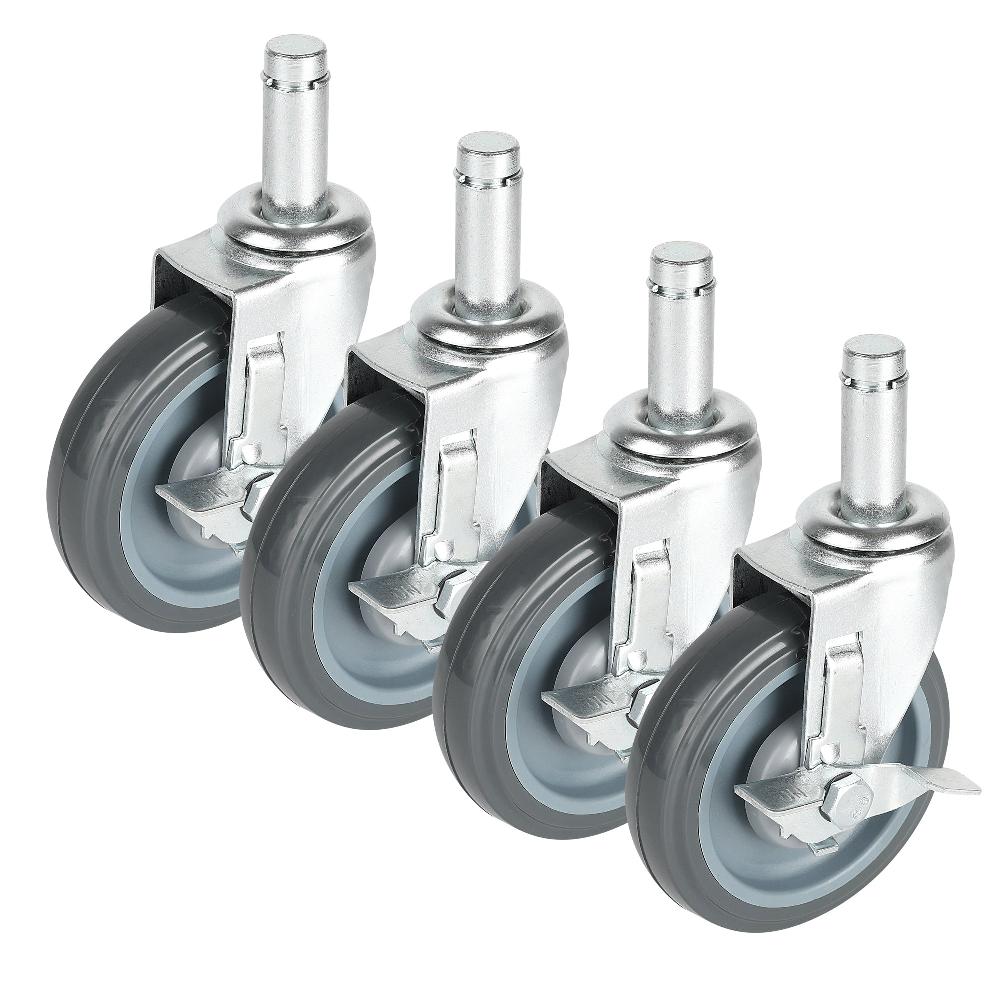 restaurantware Chef 101 Gray Shelf Kit Swivel Stem Caster - with Brakes - 5" - 4 count box