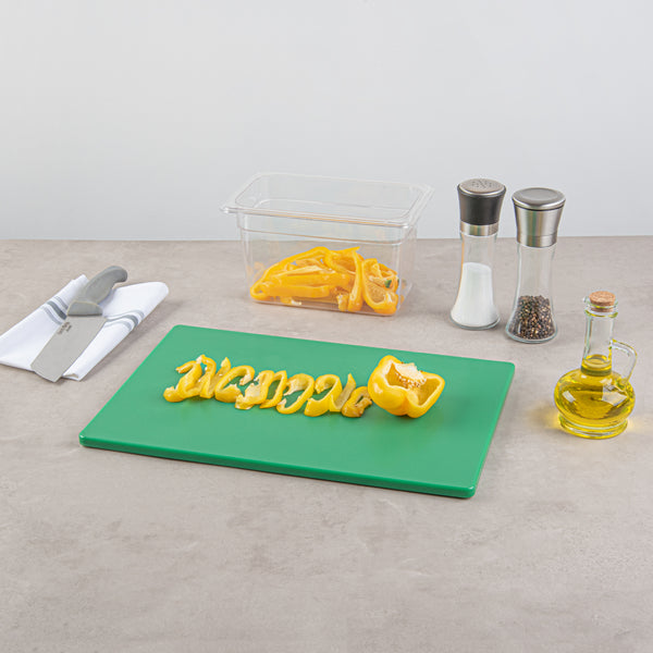 Restaurantware Chef 101 Green Plastic Cutting Board - 18" X 12" - 10 Count Box