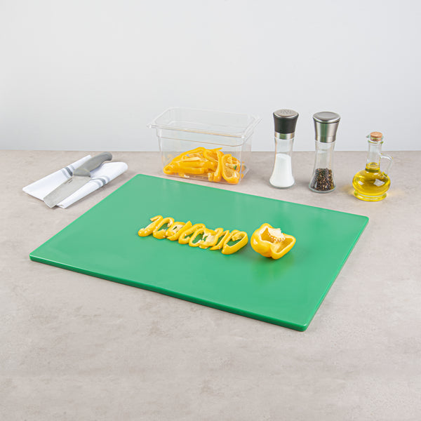 Restaurantware Chef 101 Green Plastic Cutting Board - 24" X 18" - 10 Count Box