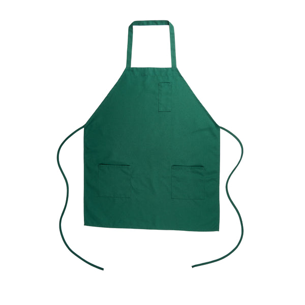 Restaurantware Chef 101 Green Standard Bib Apron - With 3 Pockets - 32 1/2'' X 27 1/2'' - 100 Count Box