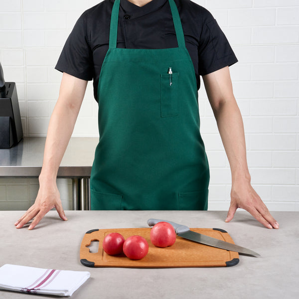 Restaurantware Chef 101 Green Standard Bib Apron - With 3 Pockets - 32 1/2'' X 27 1/2'' - 100 Count Box
