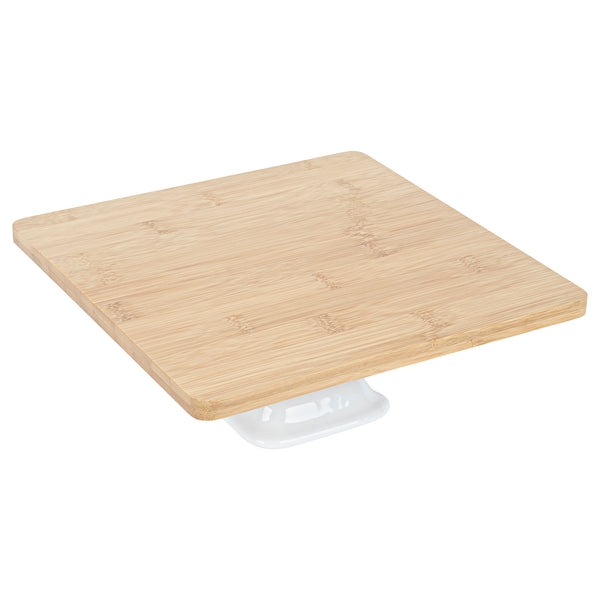 Restaurantware Chef 101 Hamptons Square Bamboo Serving Stand - With Porcelain Base - 9 3/4" X 9 3/4" X 4" - 1 Count Box