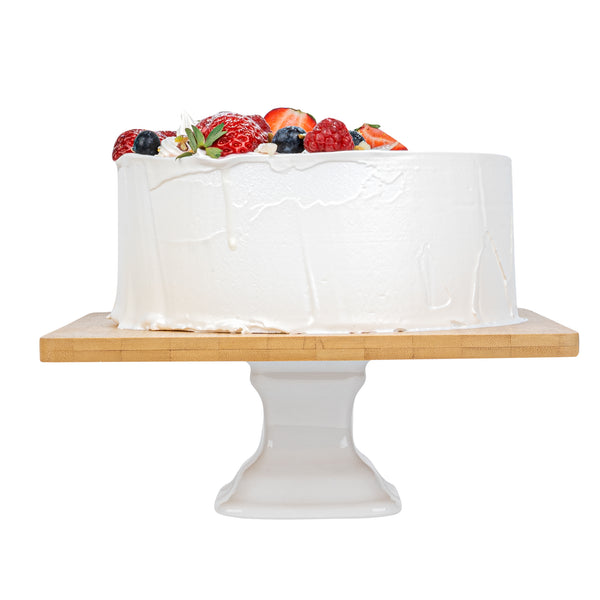 Restaurantware Chef 101 Hamptons Square Bamboo Serving Stand - With Porcelain Base - 9 3/4" X 9 3/4" X 4" - 1 Count Box