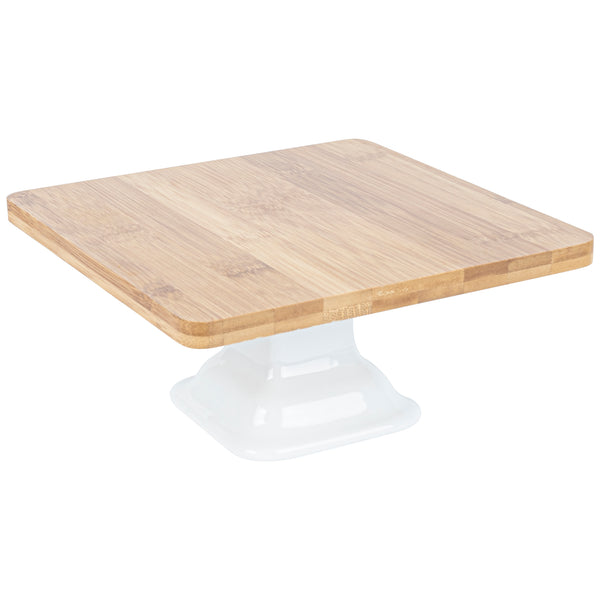 Restaurantware Chef 101 Hamptons Square Bamboo Serving Stand - With Porcelain Base - 8" X 8" X 4" - 1 Count Box