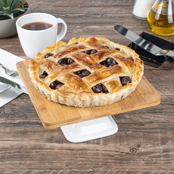 Restaurantware Chef 101 Hamptons Square Bamboo Serving Stand - With Porcelain Base - 8" X 8" X 4" - 1 Count Box