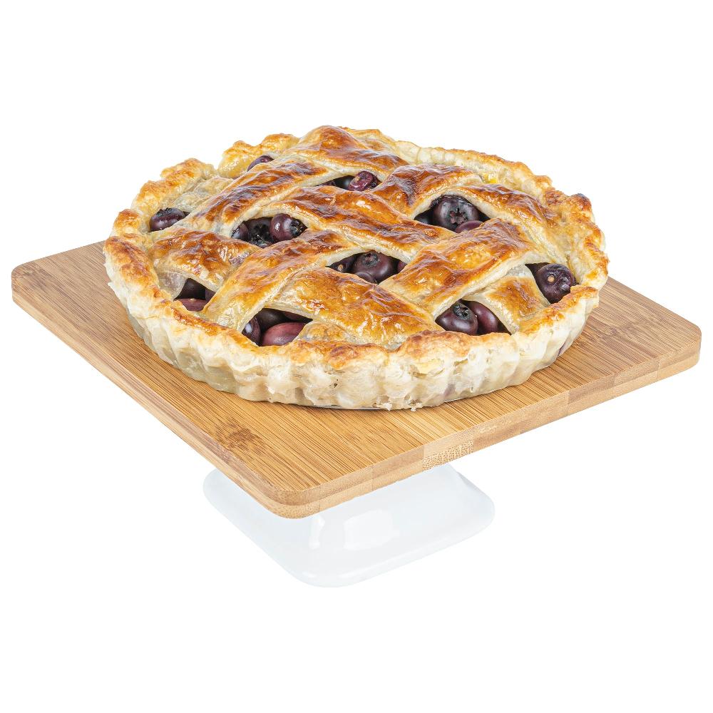 restaurantware Chef 101 Hamptons Square Bamboo Serving Stand - with Porcelain Base - 8" x 8" x 4" - 1 count box