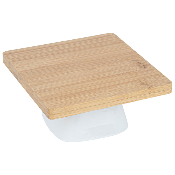 Restaurantware Chef 101 Hamptons Square Bamboo Serving Stand - With Porcelain Base - 5 1/2" X 5 1/2" X 2 1/2" - 1 Count Box