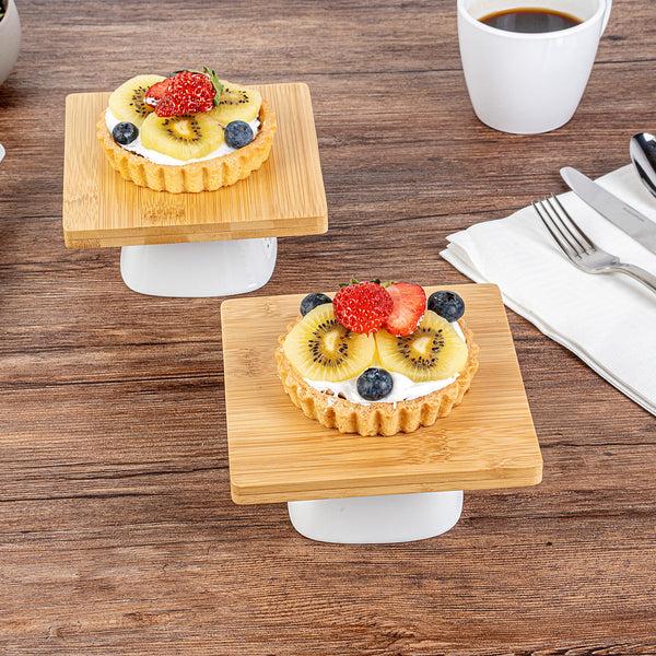 Restaurantware Chef 101 Hamptons Square Bamboo Serving Stand - With Porcelain Base - 5 1/2" X 5 1/2" X 2 1/2" - 1 Count Box