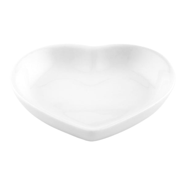 Restaurantware Chef 101 Heart White Porcelain Mini Heart Plate - 3 1/4" X 3" X 3/4" - 10 Count Box