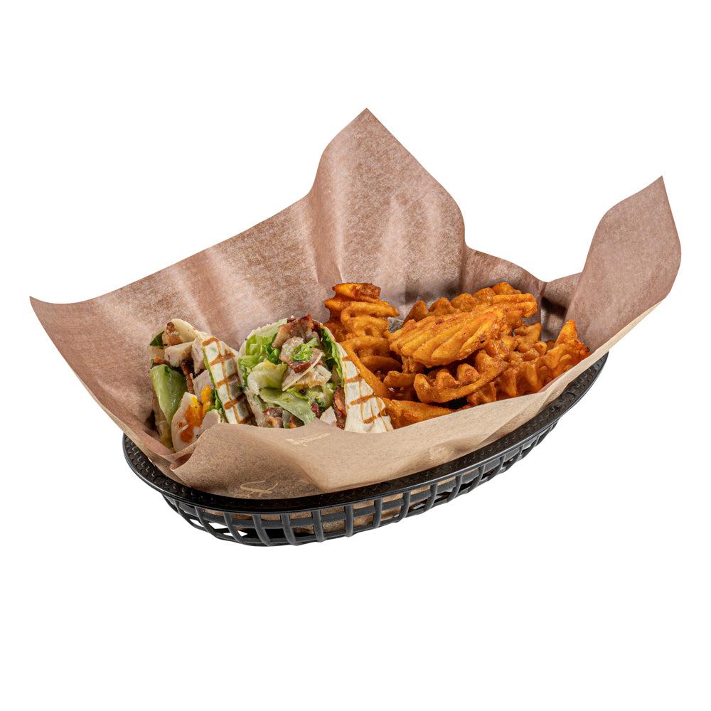 restaurantware Chef 101 Oval Black Plastic Fast Food Serving Basket - 10 1/4" x 6 3/4" x 2" - 100 count box