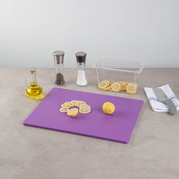 Restaurantware Chef 101 Purple Plastic Cutting Board - 20" X 15" - 10 Count Box