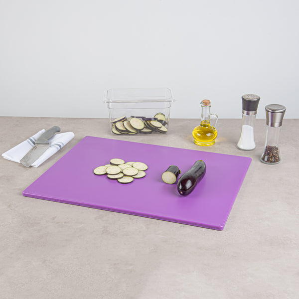 Restaurantware Chef 101 Purple Plastic Cutting Board - 24" X 18" - 10 Count Box