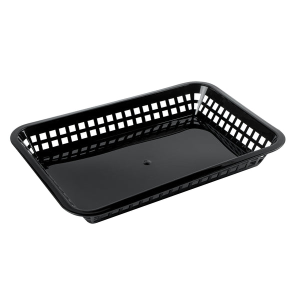 Restaurantware Chef 101 Rectangle Black Plastic Fast Food Serving Basket - 11 3/4" X 8 1/2" X 1 1/2" - 100 Count Box