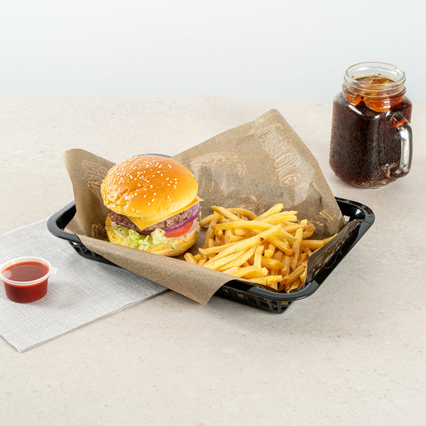 Restaurantware Chef 101 Rectangle Black Plastic Fast Food Serving Basket - 11 3/4" X 8 1/2" X 1 1/2" - 100 Count Box