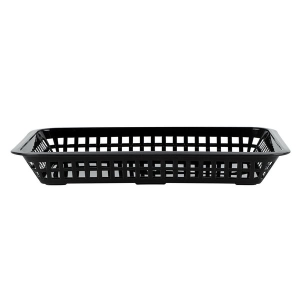 Restaurantware Chef 101 Rectangle Black Plastic Fast Food Serving Basket - 11 3/4" X 8 1/2" X 1 1/2" - 100 Count Box