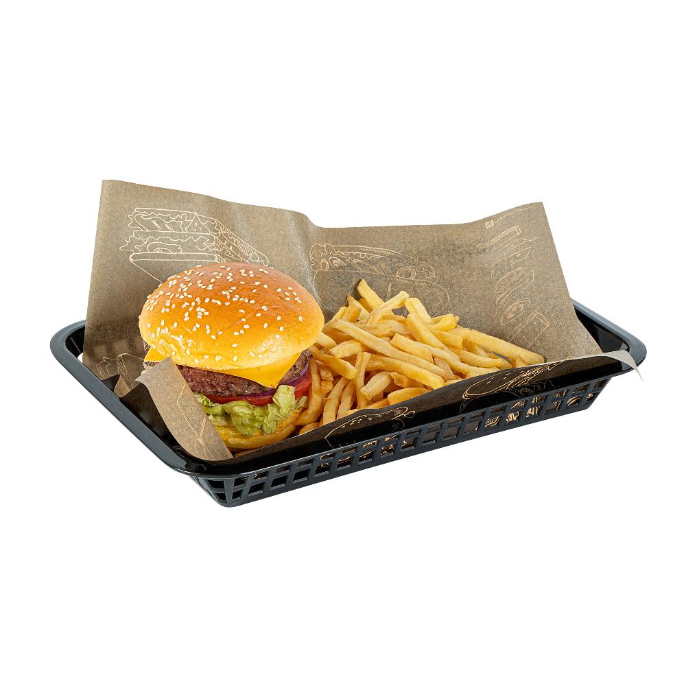 restaurantware Chef 101 Rectangle Black Plastic Fast Food Serving Basket - 11 3/4" x 8 1/2" x 1 1/2" - 100 count box