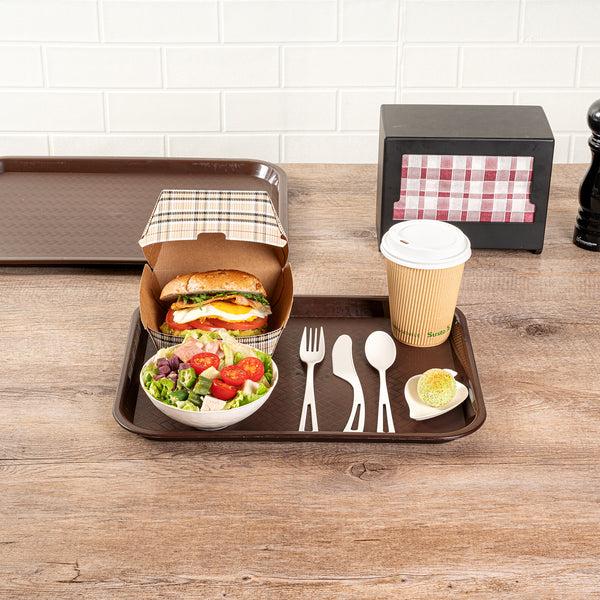 Restaurantware Chef 101 Rectangle Brown Plastic Fast Food Tray - 10" X 14" - 50 Count Box