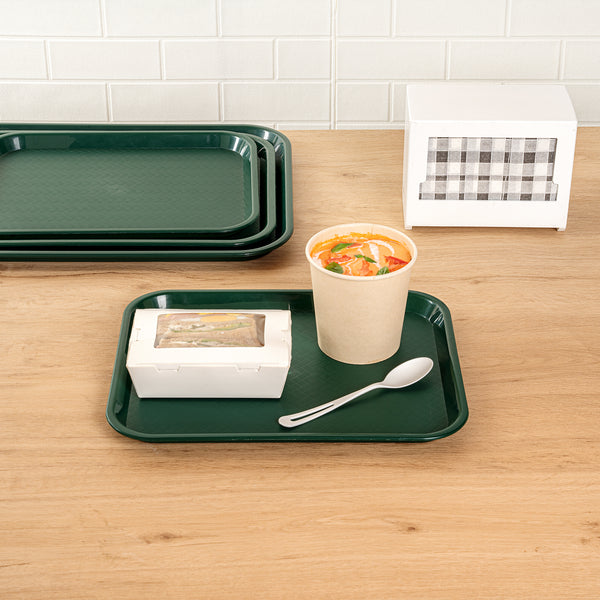 Restaurantware Chef 101 Rectangle Forest Green Plastic Fast Food Tray - 10" X 14" - 50 Count Box