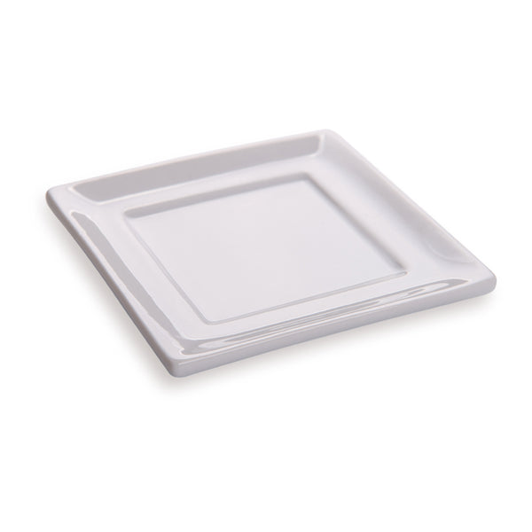 Restaurantware Chef 101 Rectangle White Porcelain Mini Flat Modern Plate - 3 1/2" X 3 1/2" - 10 Count Box