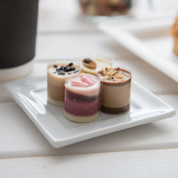 Restaurantware Chef 101 Rectangle White Porcelain Mini Flat Modern Plate - 3 1/2" X 3 1/2" - 10 Count Box