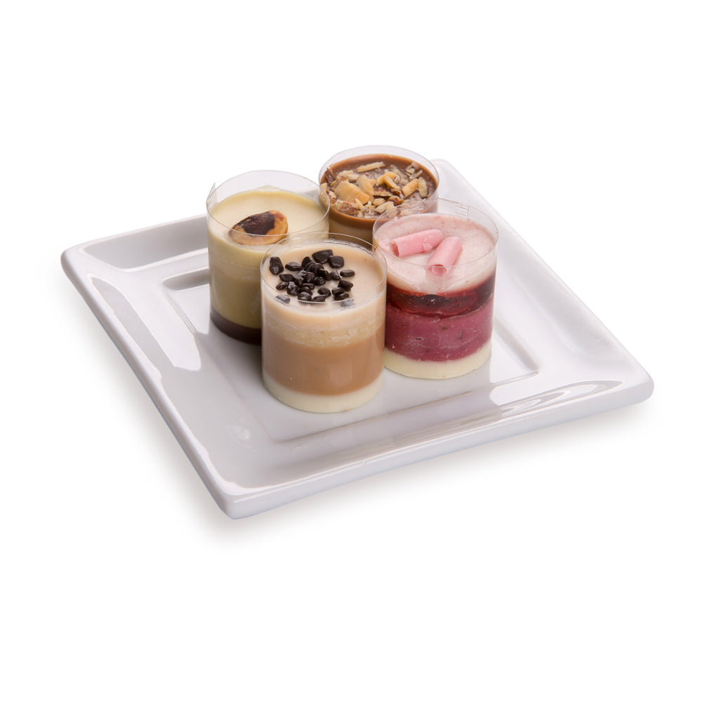 restaurantware Chef 101 Rectangle White Porcelain Mini Flat Modern Plate - 3 1/2" x 3 1/2" - 10 count box