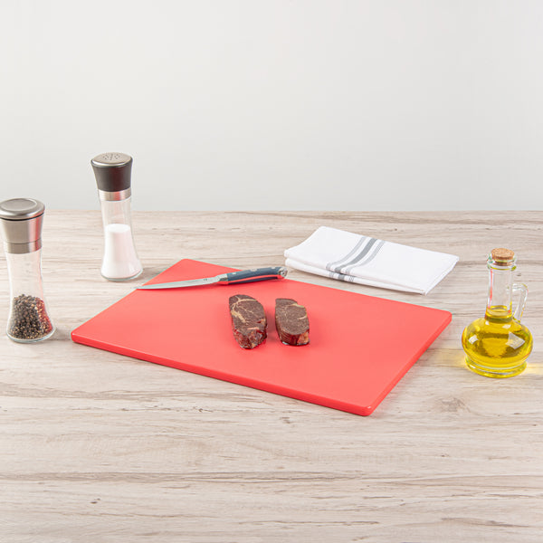 Restaurantware Chef 101 Red Plastic Cutting Board - 18" X 12" - 10 Count Box