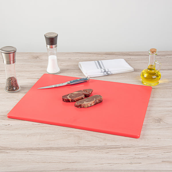 Restaurantware Chef 101 Red Plastic Cutting Board - 20" X 15" - 10 Count Box