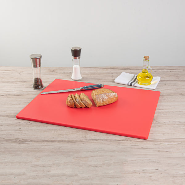 Restaurantware Chef 101 Red Plastic Cutting Board - 24" X 18" - 10 Count Box