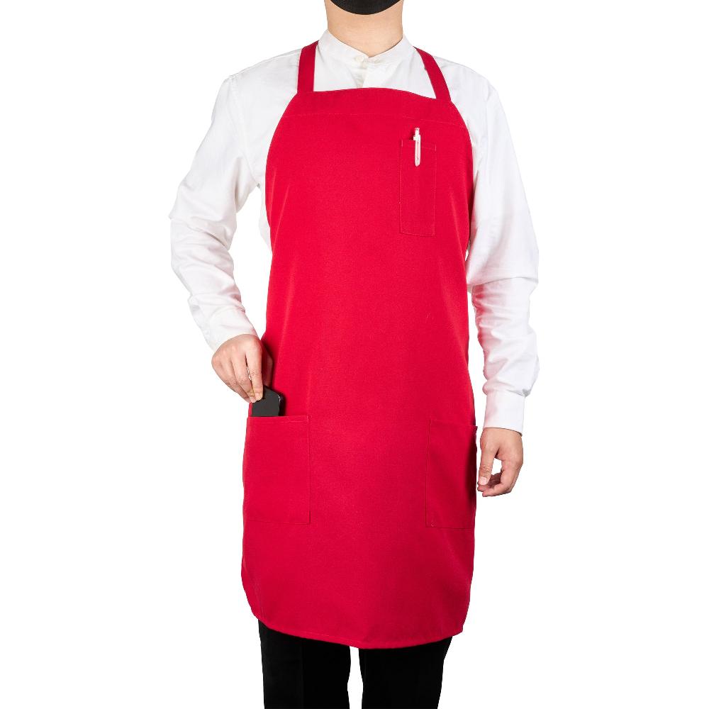 restaurantware Chef 101 Red Standard Bib Apron - with 3 Pockets - 32 1/2'' x 27 1/2'' - 100 count box