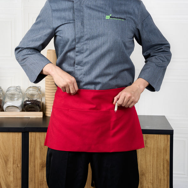 Restaurantware Chef 101 Red Standard Waist Apron - With 3 Pockets - 24" X 12" - 100 Count Box