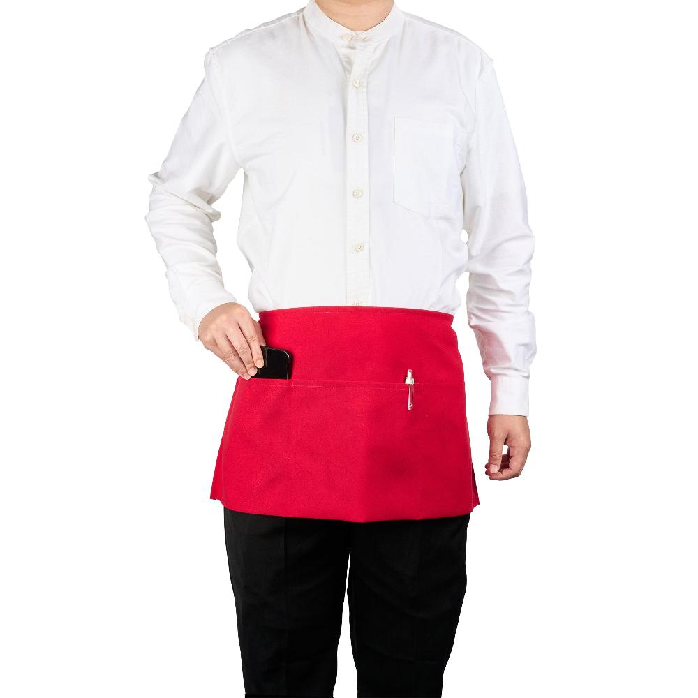 restaurantware Chef 101 Red Standard Waist Apron - with 3 Pockets - 24" x 12" - 100 count box