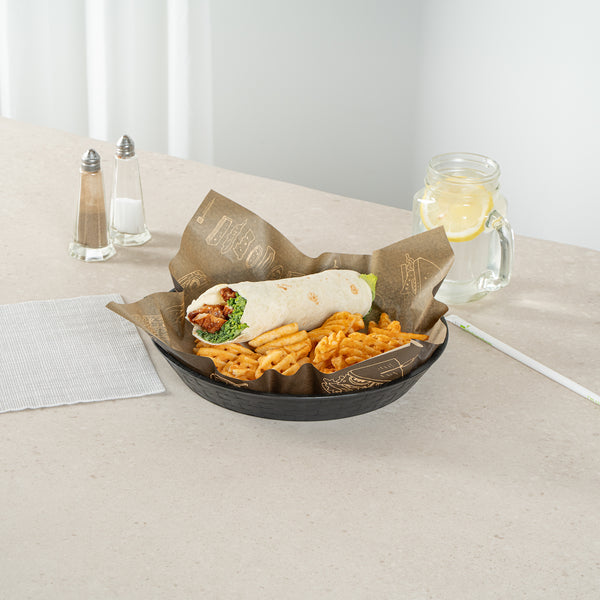 Restaurantware Chef 101 Round Black Plastic Diner Platter - 10 1/2" X 10 1/2" X 1 1/2" - 100 Count Box