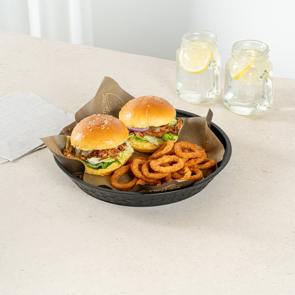 Restaurantware Chef 101 Round Black Plastic Diner Platter - 12" X 12" X 1 3/4" - 100 Count Box
