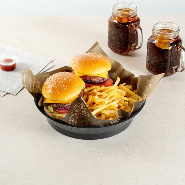 Restaurantware Chef 101 Round Black Plastic Diner Platter - With Base - 10 1/2" X 10 1/2" X 2 1/4" - 100 Count Box
