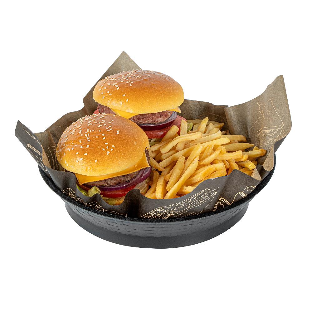 restaurantware Chef 101 Round Black Plastic Diner Platter - with Base - 10 1/2" x 10 1/2" x 2 1/4" - 100 count box