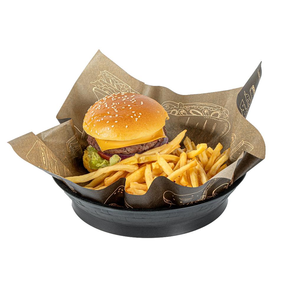 restaurantware Chef 101 Round Black Plastic Diner Platter - with Base - 8 3/4" x 8 3/4" x 1 3/4" - 100 count box