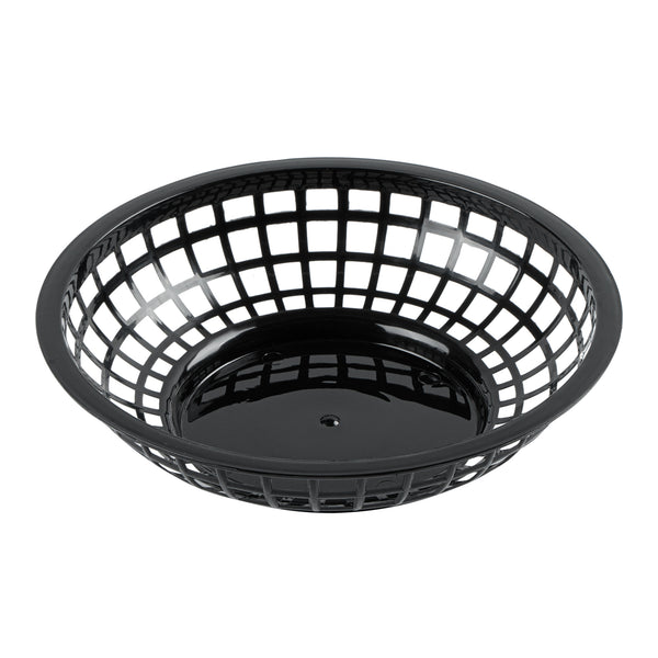 Restaurantware Chef 101 Round Black Plastic Fast Food Serving Basket - 7 3/4" X 7 3/4" X 2" - 100 Count Box