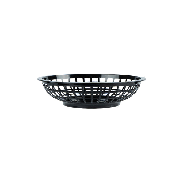 Restaurantware Chef 101 Round Black Plastic Fast Food Serving Basket - 7 3/4" X 7 3/4" X 2" - 100 Count Box
