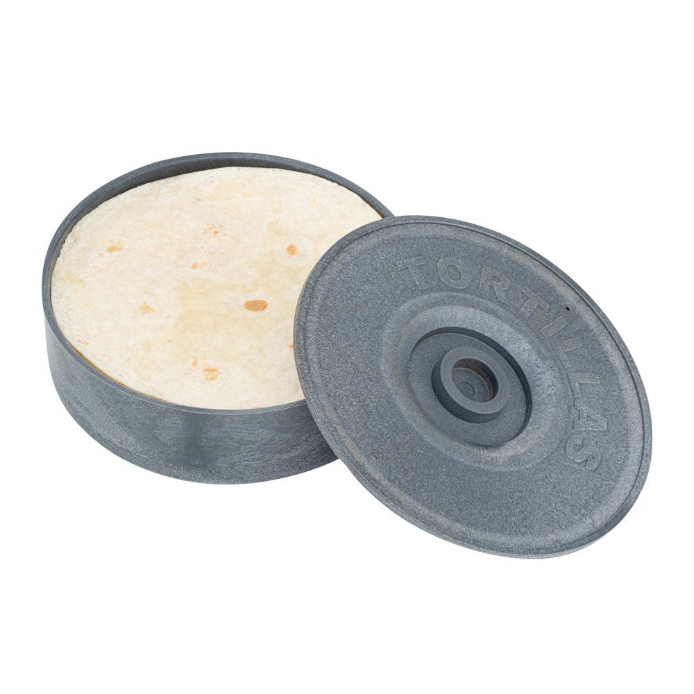 restaurantware Chef 101 Round Gray Plastic Tortilla Warmer / Server - 8 1/2" x 8 1/2" x 2 1/4" - 10 count box