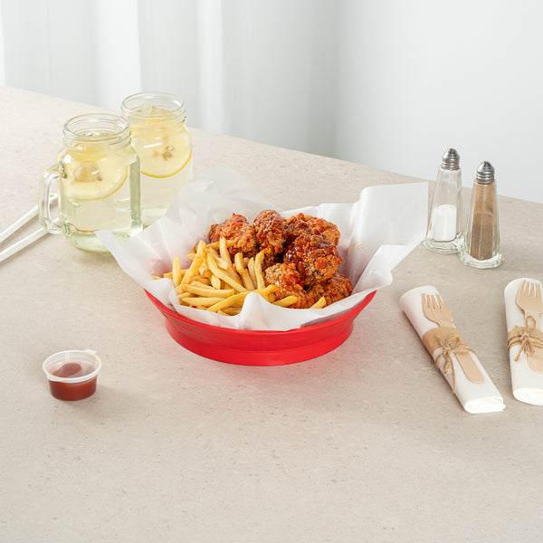 Restaurantware Chef 101 Round Red Plastic Diner Platter - With Base - 8 3/4" X 8 3/4" X 1 3/4" - 100 Count Box