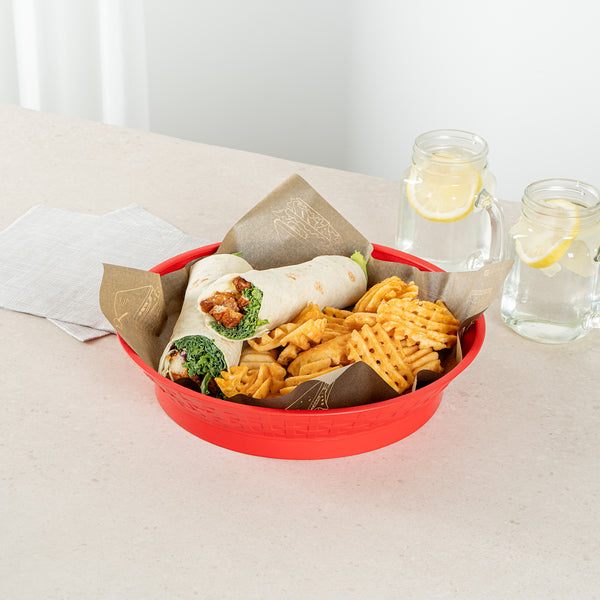 Restaurantware Chef 101 Round Red Plastic Diner Platter - With Base - 12" X 12" X 2 1/4" - 100 Count Box