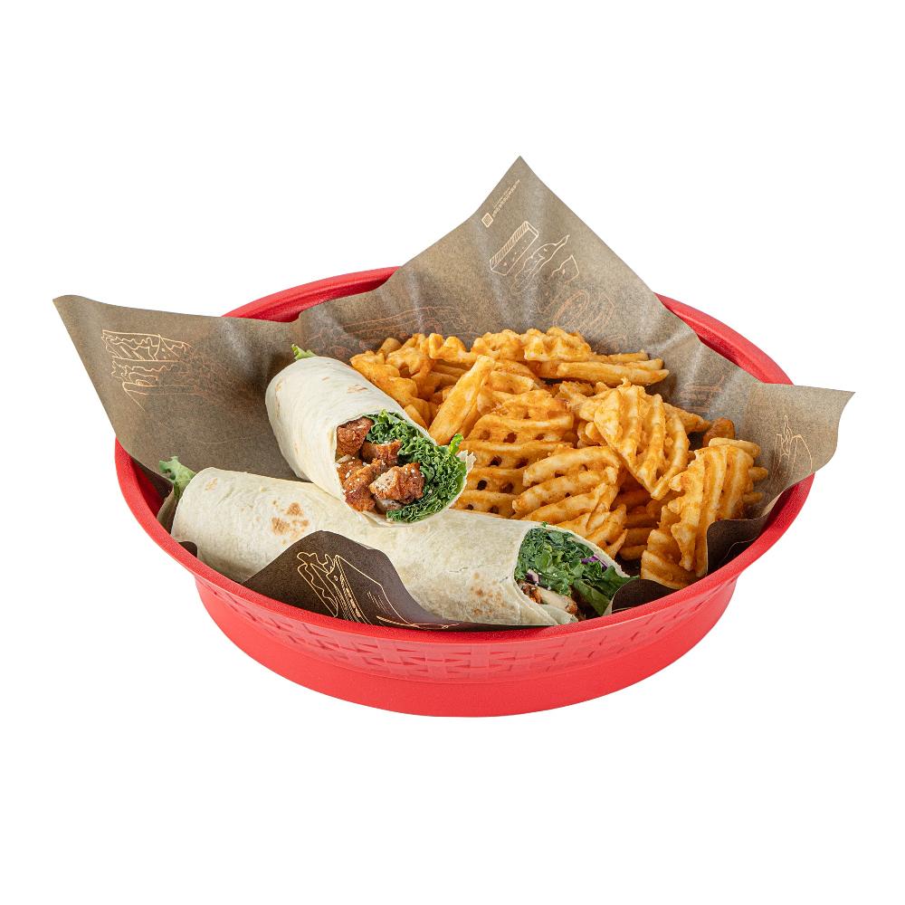 restaurantware Chef 101 Round Red Plastic Diner Platter - with Base - 12" x 12" x 2 1/4" - 100 count box