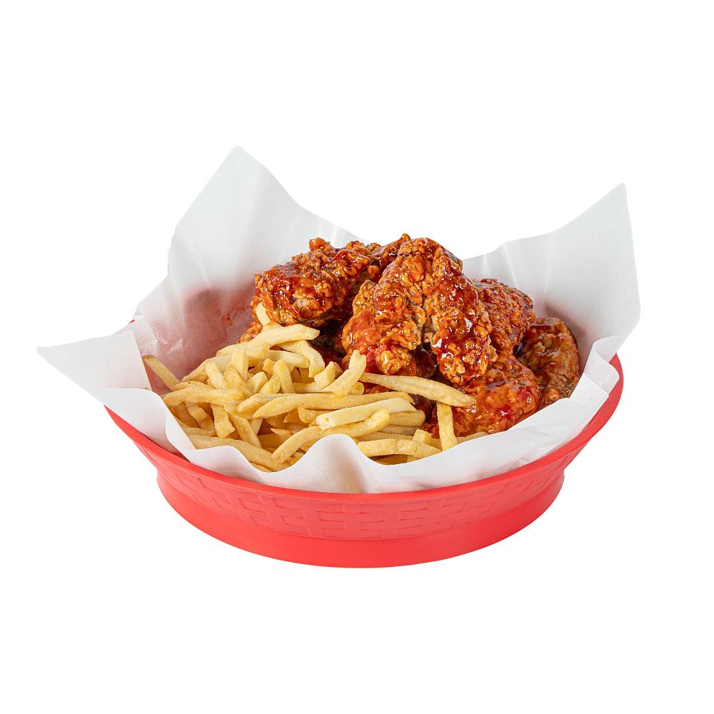 restaurantware Chef 101 Round Red Plastic Diner Platter - with Base - 10 1/2" x 10 1/2" x 2 1/4" - 100 count box