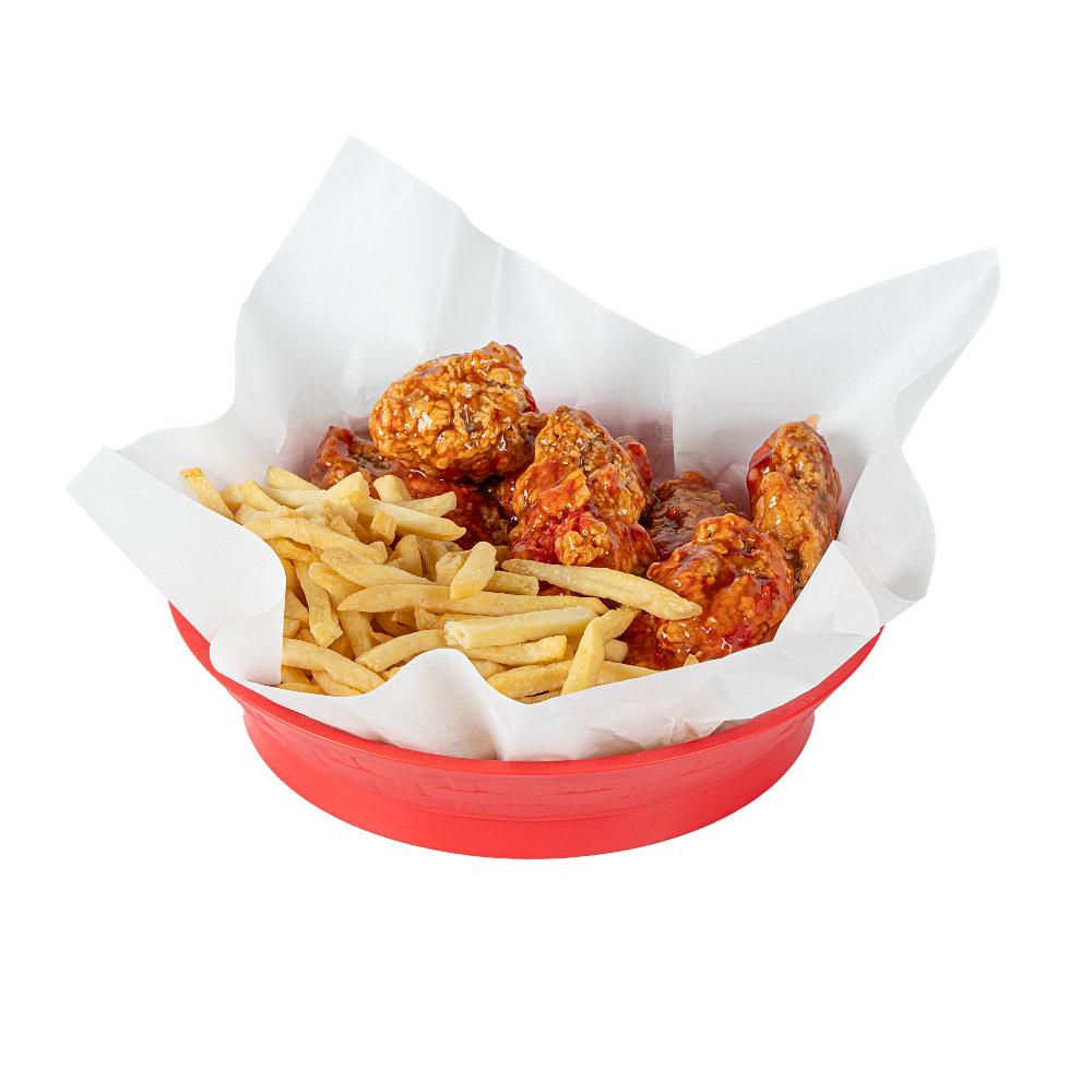 restaurantware Chef 101 Round Red Plastic Diner Platter - with Base - 8 3/4" x 8 3/4" x 1 3/4" - 100 count box