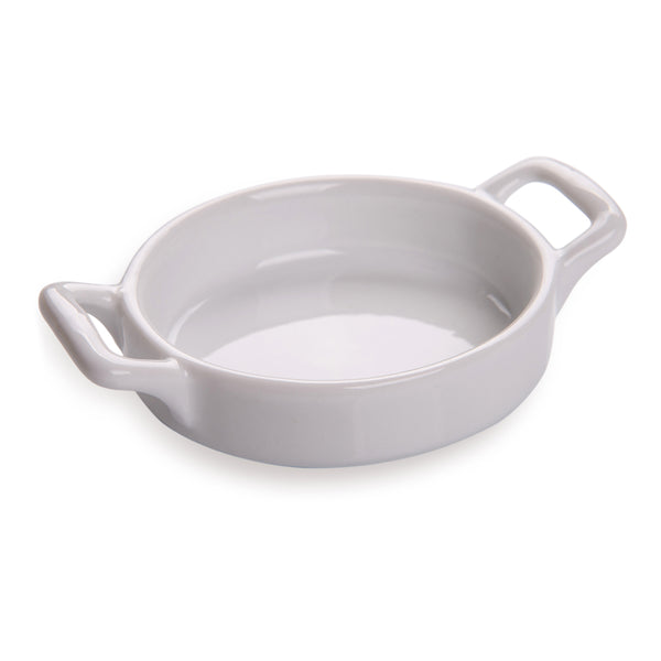 Restaurantware Chef 101 Round White Porcelain Mini Handled Plate - 4" X 2 3/4" X 1" - 10 Count Box