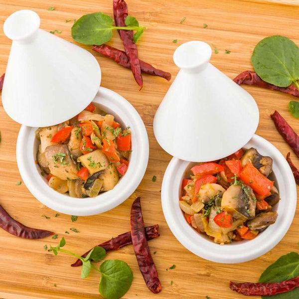 Restaurantware Chef 101 Round White Porcelain Mini Tajine - 3 1/2" X 3 1/2" X 3 1/2" - 10 Count Box