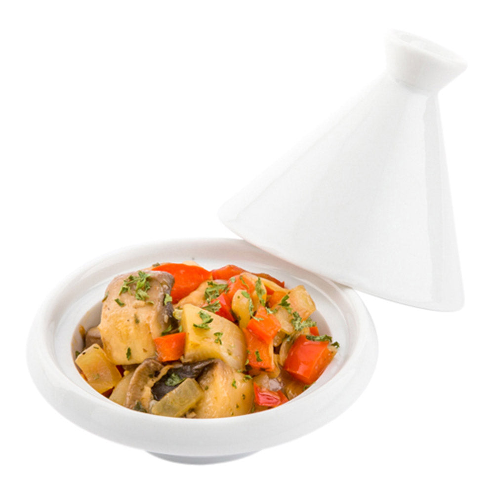 restaurantware Chef 101 Round White Porcelain Mini Tajine - 3 1/2" x 3 1/2" x 3 1/2" - 10 count box